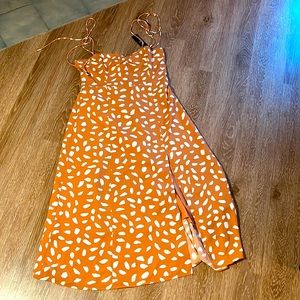 Lulus Party in Paris Light Orange Print Tie-Strap Midi Dress